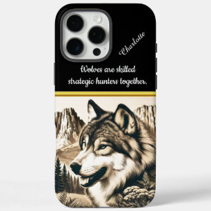 Coque iPhone 16 Pro Max Loup majestueux perché dans un paysage de montagne