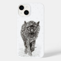 Loup noir en colère dans la neige, hiver sauvage