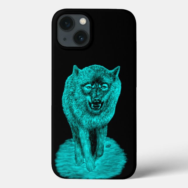 Coques Case-Mate iPhone Loup noir en colère dans la nuit (Verso)
