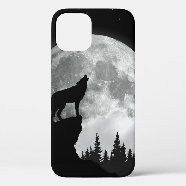 Coques Case-Mate iPhone Loup noir et blanc hurlant sur la lune (Verso)