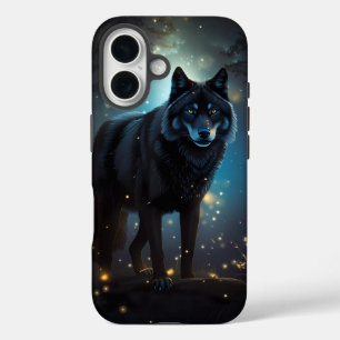 Coque Pour iPhone 16 Loup noir sombre et mystérieux