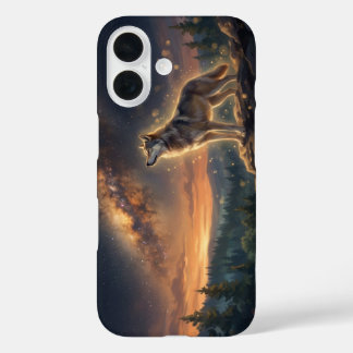 Coque Pour iPhone 16 Loup solitaire sous le ciel étoilé de la Voie lact