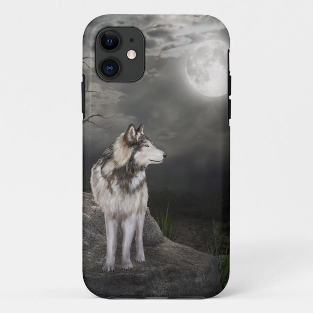 Coques Case-Mate iPhone Loup sous une pleine lune (Dos)