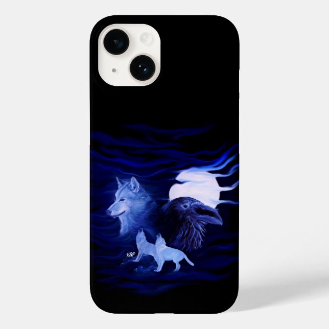 Coques Case-Mate iPhone Loups et corbeau avec pleine lune (Verso)