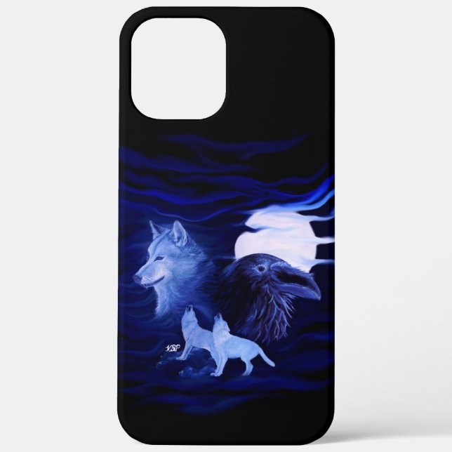 Coques Case-Mate iPhone Loups et corbeau avec pleine lune (Verso)