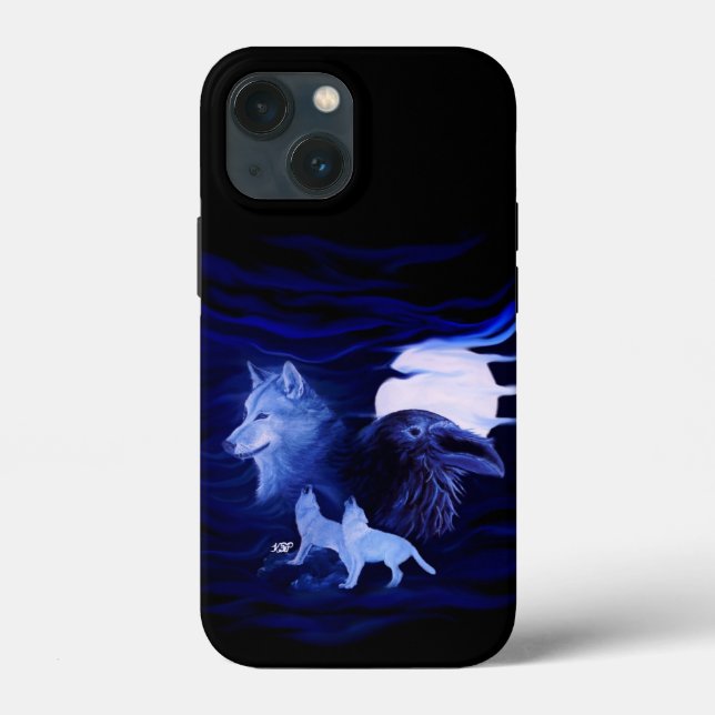 Coques Case-Mate iPhone Loups et corbeau avec pleine lune (Verso)