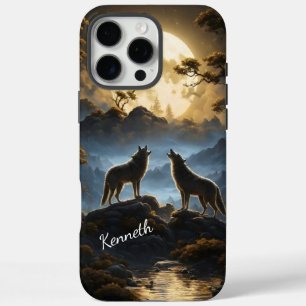 Coque iPhone 16 Pro Max Loups hurlant sous une Pleine lune brillante