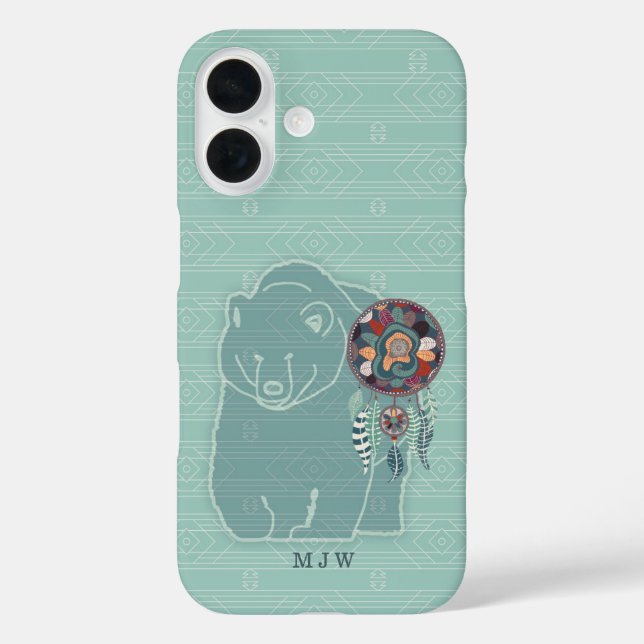 Coques Case-Mate iPhone L'ours en Turquoise, amérindienne monogramme (Verso)