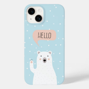 Coque Case-Mate iPhone L'ours polaire mignon dans la neige dit Bonjour