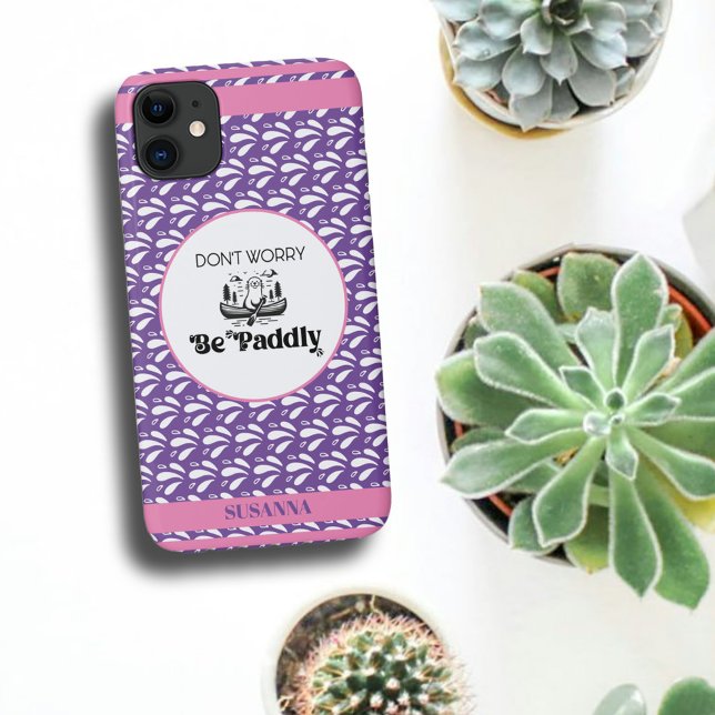 Coques Case-Mate iPhone Loutre de canoë à motif rétro violet avec nom pers (Créateur téléchargé)