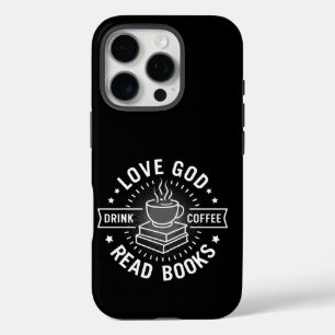 Coque iPhone 16 Pro Love God Drink Coffee Lire les livres Amateurs Vin