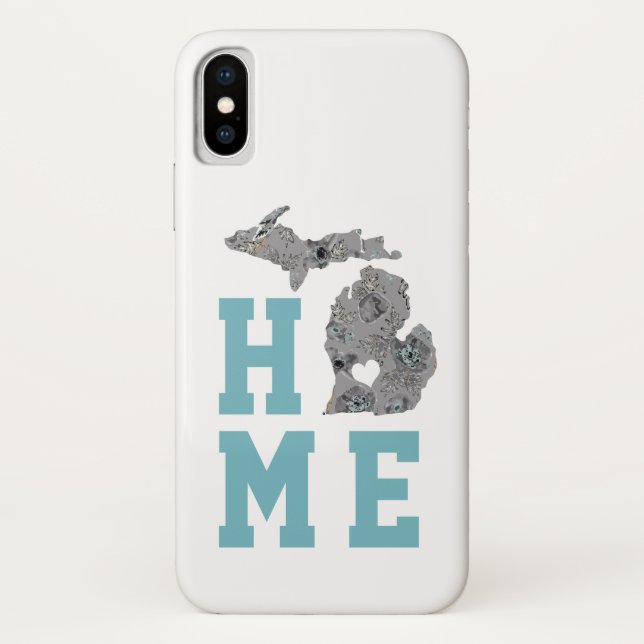 Coques Case-Mate iPhone Love Home État Michigan Gris Blue Poppies Floral (Dos)