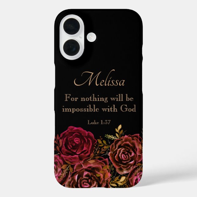 Coques Case-Mate iPhone Luc 1:37 Bible Verse Black Red Roses Floral (Verso)