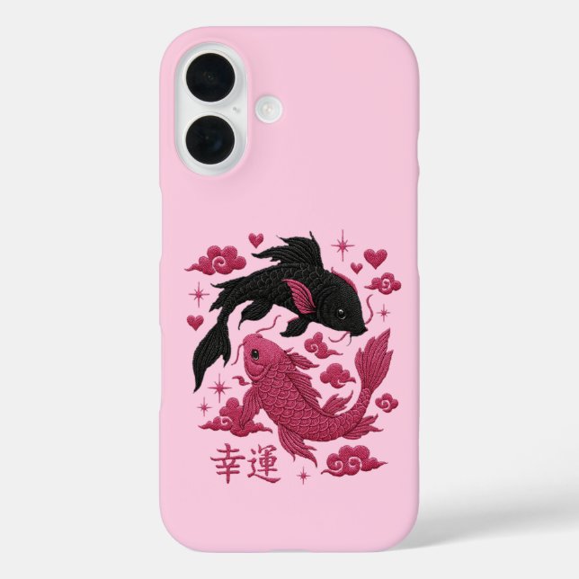 Coques Case-Mate iPhone Lucky Koi Yin-Yang Broderie | Esthétique Noir & Ro (Verso)