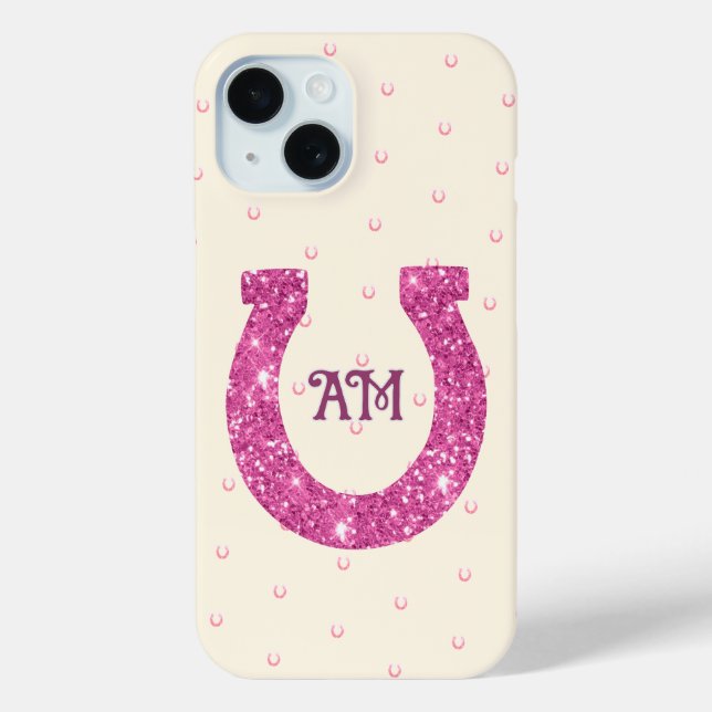Coques Case-Mate iPhone Lucky Rose Parties scintillant Horseshoe Nom Initi (Verso)