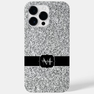 Coque Pour Pour iPhone 14 Pro Max Lumière grise argentée scintille paillettes Monogr