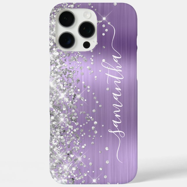 Coques Case-Mate iPhone Lumière Pailletée Violet Clair Métallisé Signature (Verso)