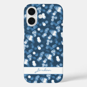 Coque Pour iPhone 16 Lumières à étincelle bleu Dusty avec nom Fille Gla