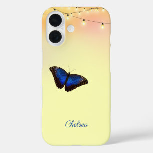 Coque Pour iPhone 16 Lumières de café d'ailes de papillon Morpho Bleu P
