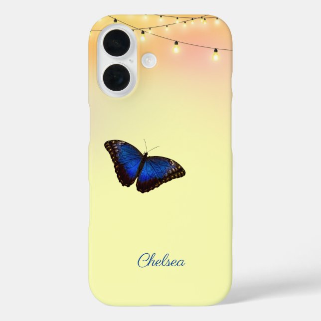 Coques Case-Mate iPhone Lumières de café d'ailes de papillon Morpho Bleu P (Verso)