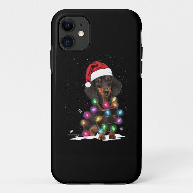 Coques Case-Mate iPhone Lumières De Noël Dachshund Avec Neige (Dos)