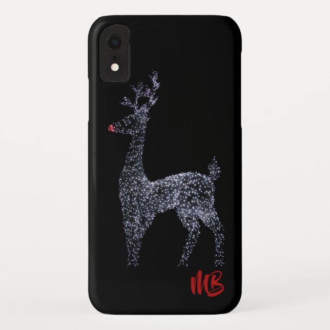 Coques Case-Mate iPhone Lumières de Noël Monogramme Reindeer | Vacances (Dos)