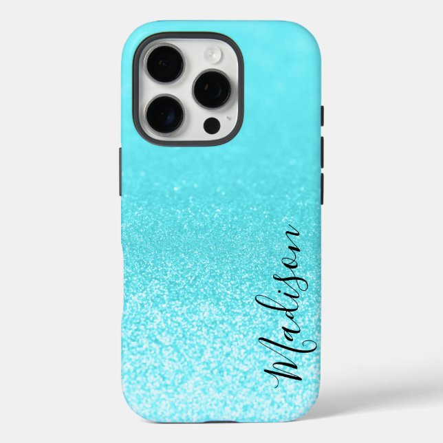Coques Case-Mate iPhone Lumières de Parties scintillant bleu turquoise per (Verso)