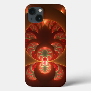 Coques Pour iPhone Lumineux abstrait moderne orange rouge Fractale