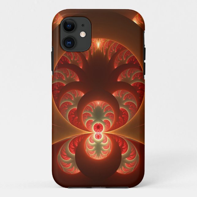 Coques Case-Mate iPhone Lumineux abstrait moderne orange rouge Fractale (Dos)