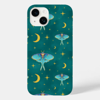 Coque Case-Mate iPhone Luna Moth Céleste Lunes & Étoiles Turquoise