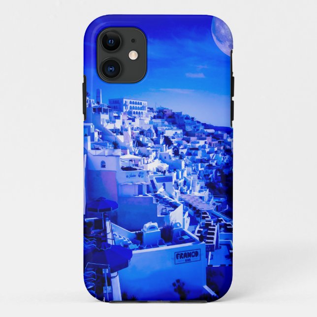 Coques Case-Mate iPhone Lune bleue au-dessus de Fira Santorini (Dos)