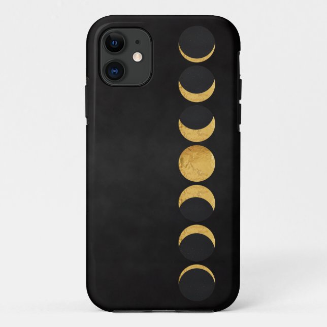 Coques Case-Mate iPhone Lune d'or phases noir texturé arrière - plan (Dos)