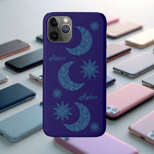 Case-Mate iPhone Case Lune et étoiles dans un aspect pailleté bleu - Rel