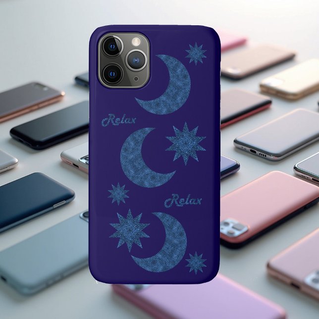 Coques Case-Mate iPhone Lune et étoiles dans un aspect pailleté bleu - Rel (Créateur téléchargé)