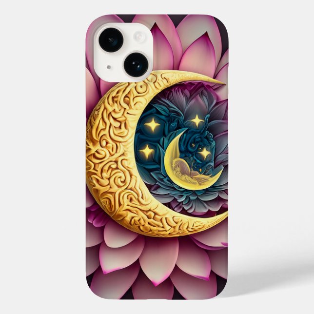Coques Case-Mate iPhone Lune et étoiles Lotus Fleur Création (Verso)