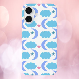 Coque Pour iPhone 16 Lune Nuages Étoiles Motif Bleu pourpre