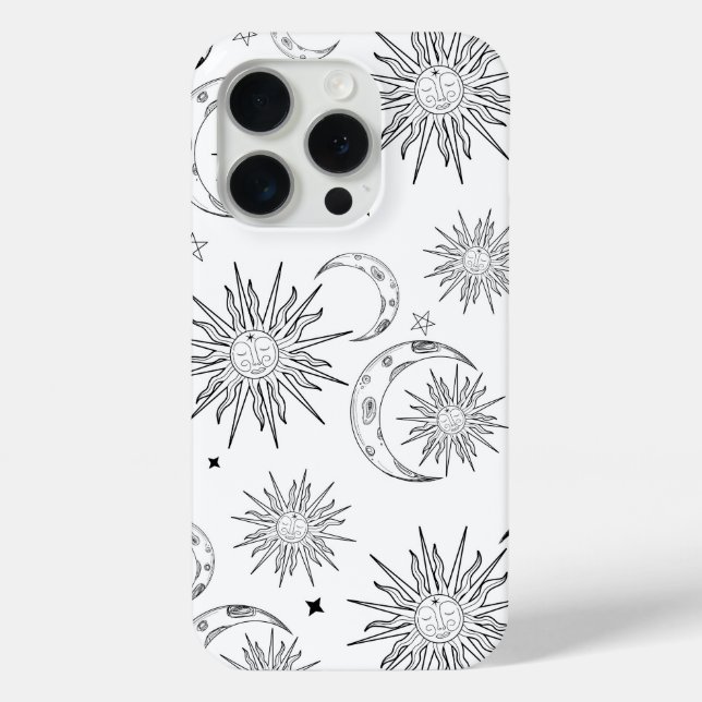 Coques Case-Mate iPhone Lune Soleil & Étoiles Fantaisie Noir & Blanc (Verso)