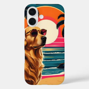 Coque Pour iPhone 16 Lunettes de soleil pour chien rétro Plage au couch
