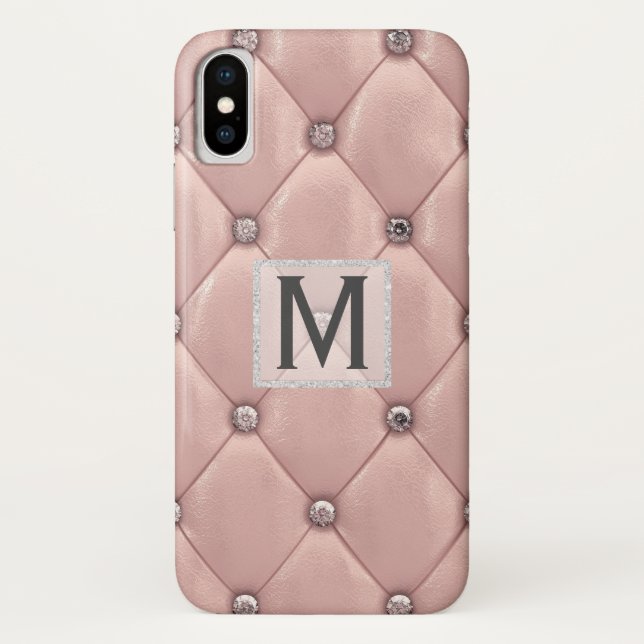 Coques Case-Mate iPhone Lush Rose Or Faux Cuir & Diamants Monogramme (Dos)