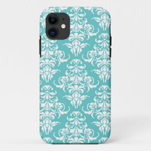 Coque Case-Mate Pour iPhone Lustre chic girly vintage de motif bleu de damassé