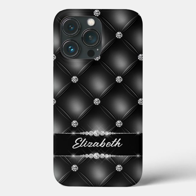 Coques Case-Mate iPhone Luxe Black Bling Sparkle Diamond Nom personnalisé (Verso)