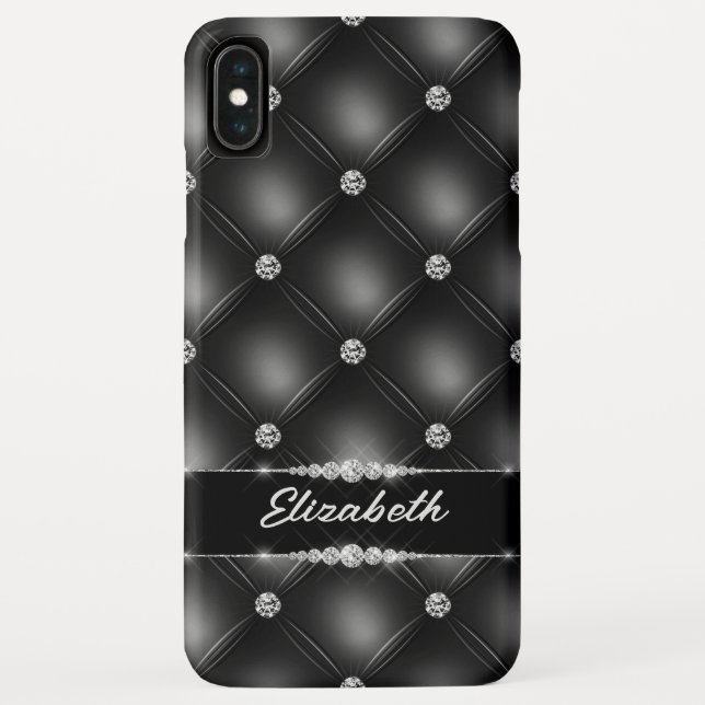 Coques Case-Mate iPhone Luxe Black Bling Sparkle Diamond Nom personnalisé (Dos)