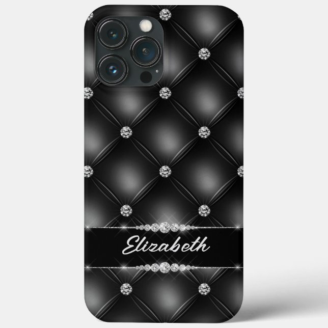 Coques Case-Mate iPhone Luxe Black Bling Sparkle Diamond Nom personnalisé (Verso)