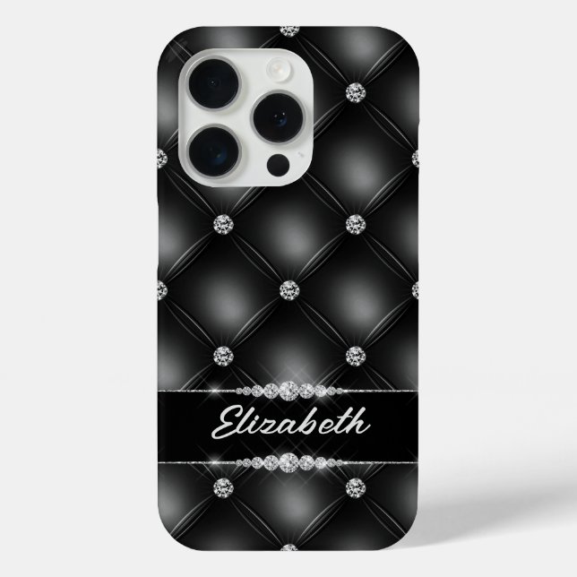 Coques Case-Mate iPhone Luxe Black Bling Sparkle Diamond Nom personnalisé (Verso)