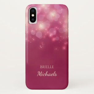 Coques Pour iPhone Luxe Bokeh Glamor Rose Foncé Avec Nom