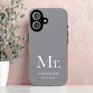 Coque Pour iPhone 16 Luxe Elegance   Grey Mister et Mariage Date