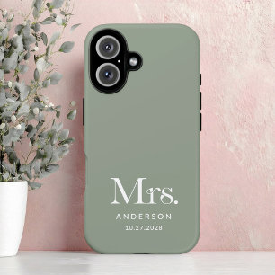 Coque Pour iPhone 16 Luxe Elegance Sage Green Mme et Mariage Date