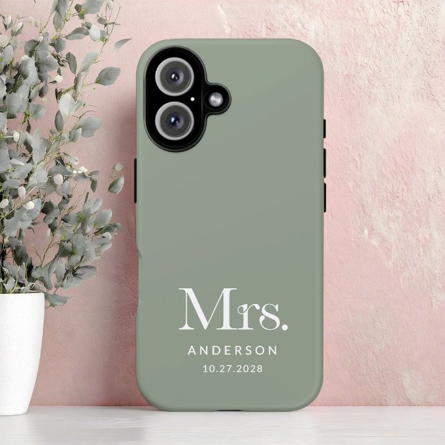 Coques Case-Mate iPhone Luxe Elegance | Sage Green Mme et Mariage Date (Créateur téléchargé)