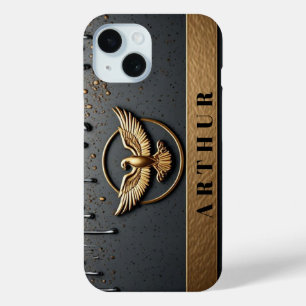 Coque Case-Mate iPhone 💎 Luxe Métal Liquide Eagle Flow Or Nom Personnali