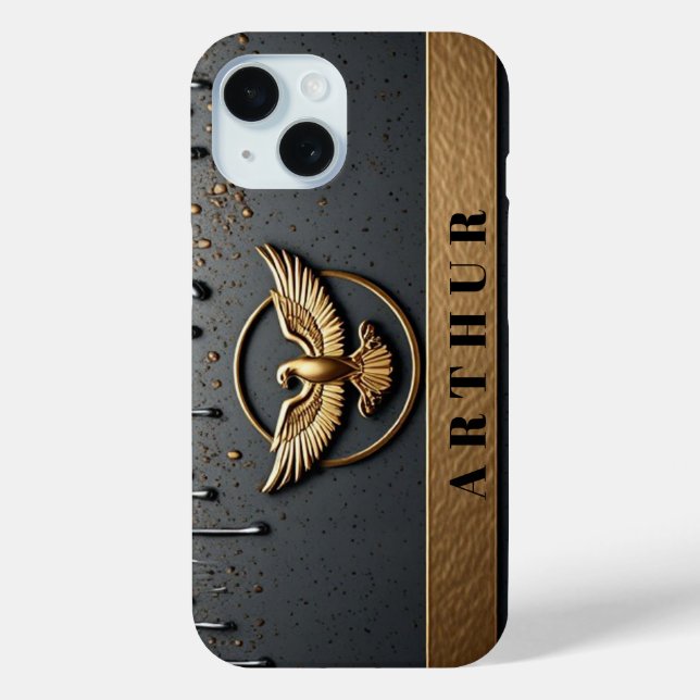 Coques Case-Mate iPhone 💎 Luxe Métal Liquide Eagle Flow Or Nom Personnali (Verso)